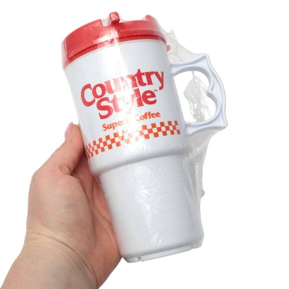 Vintage Country Style Superb Coffee Travel Mug Red White 90s Traveler Auto Mug - Picture 2 of 8